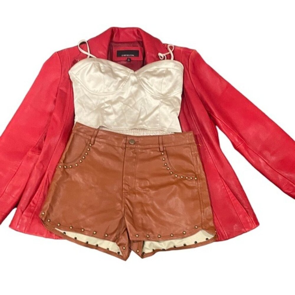 Forever 21 Cream Satin Bustier Crop Top With Adjustable Spaghetti Straps Smocked